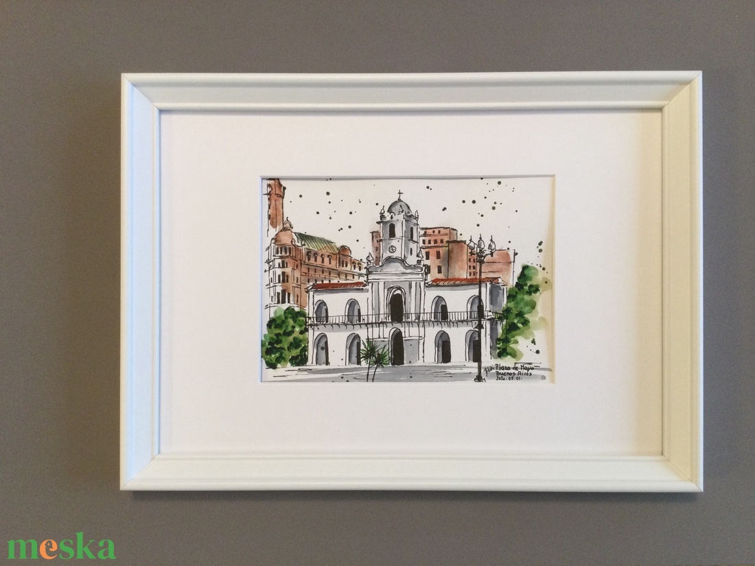 Plaza de Mayo, Buenos Aires - művészet - festmény - akvarell - Meska.hu