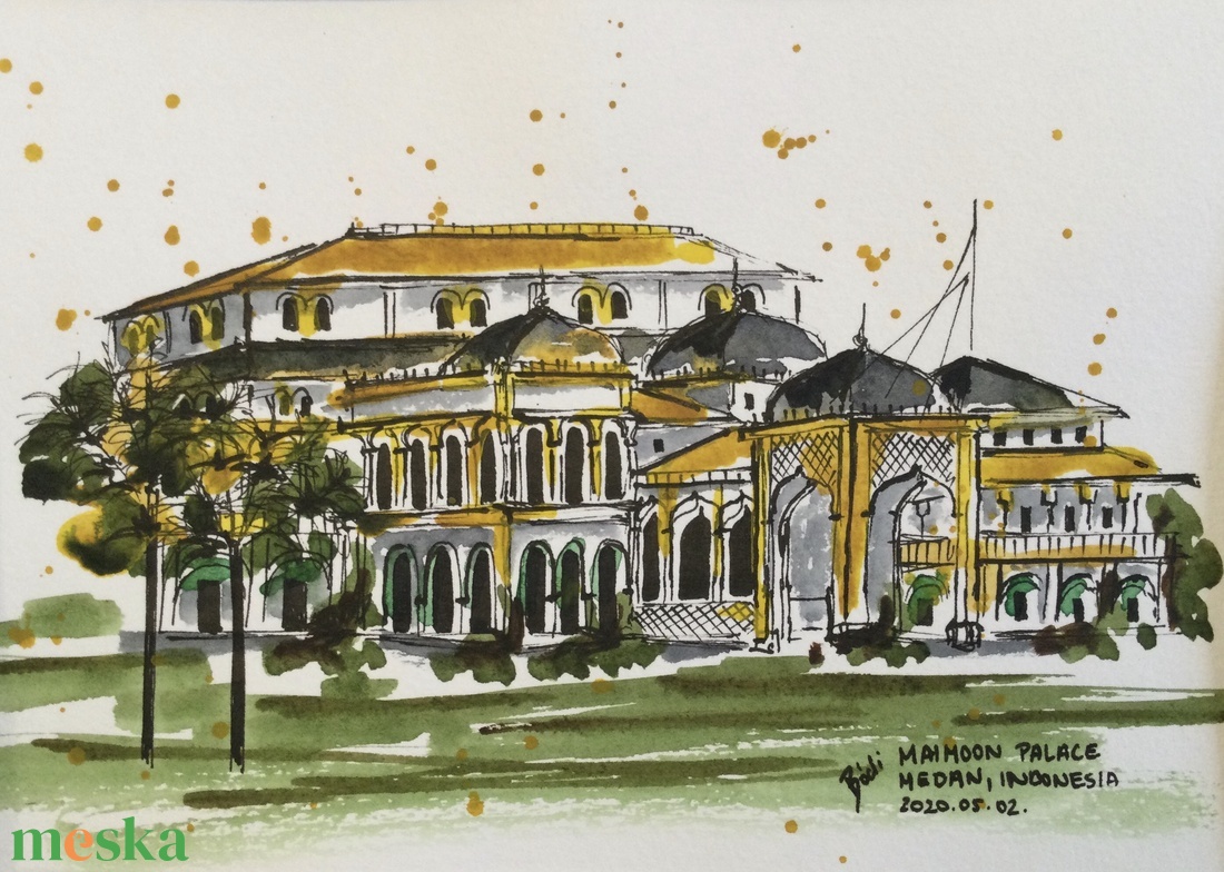 Maimoon Palace, Medan, Indonesia - művészet - festmény - akvarell - Meska.hu