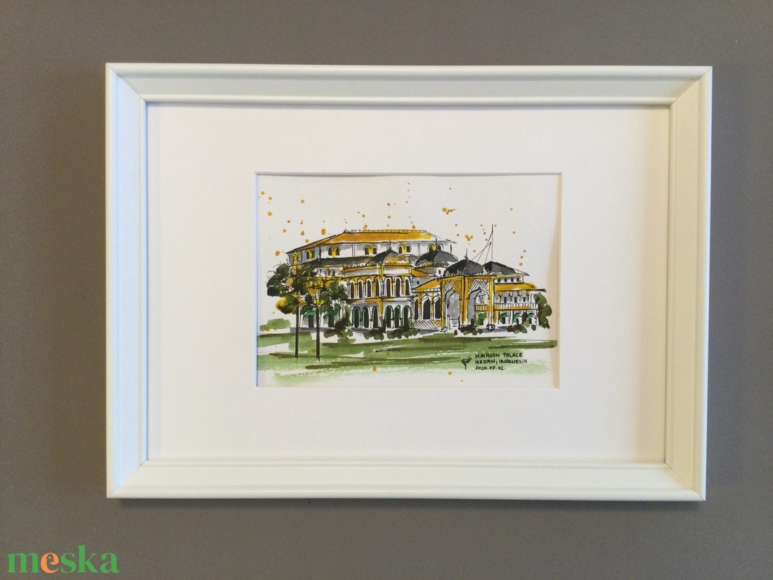 Maimoon Palace, Medan, Indonesia - művészet - festmény - akvarell - Meska.hu