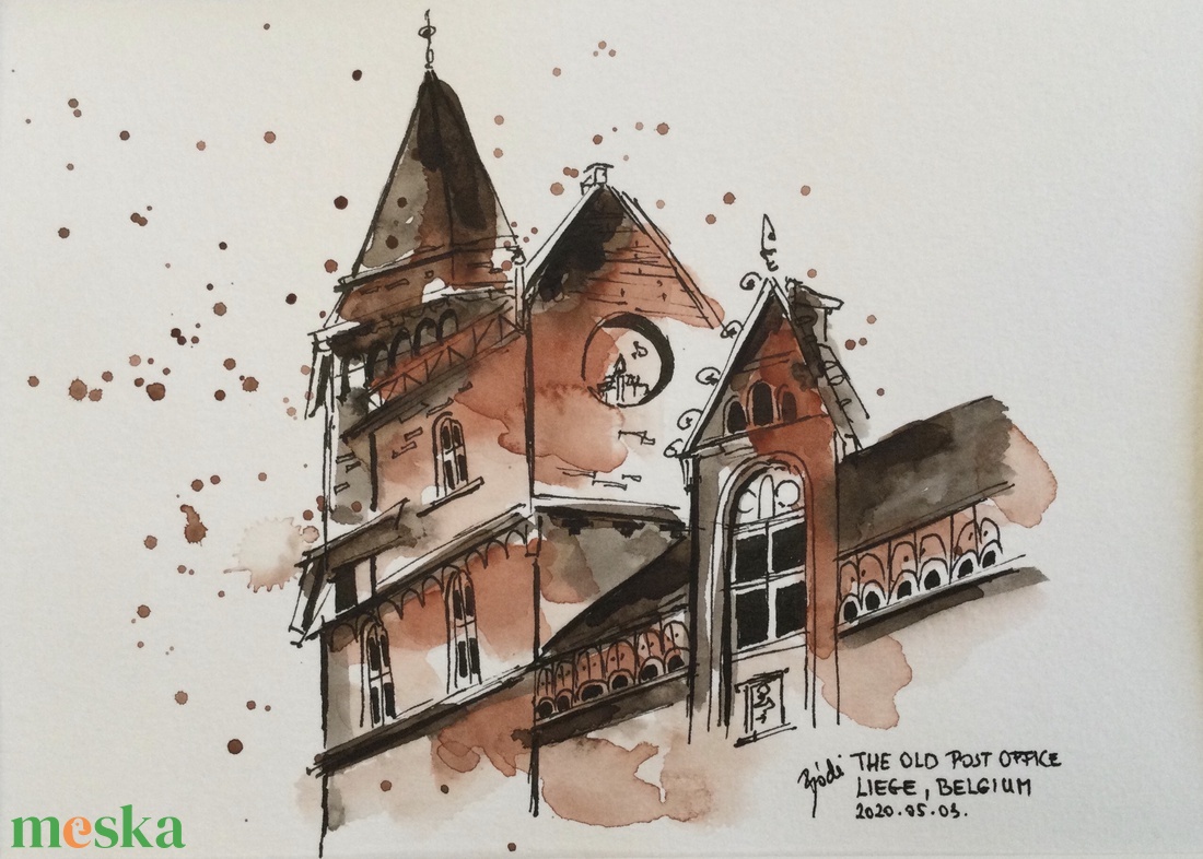 The Old Post Office Liege, Belgium - művészet - festmény - akvarell - Meska.hu