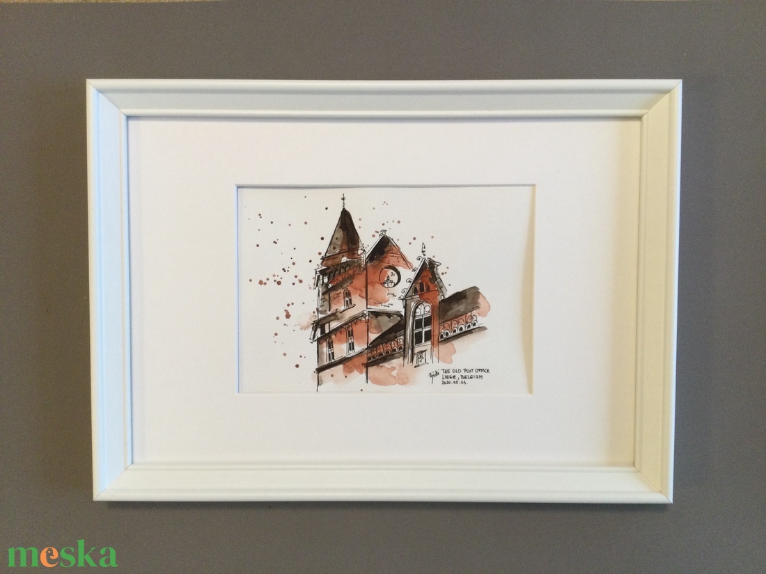 The Old Post Office Liege, Belgium - művészet - festmény - akvarell - Meska.hu