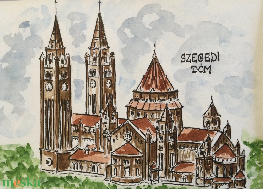 Dóm, Szeged - művészet - festmény - akvarell - Meska.hu