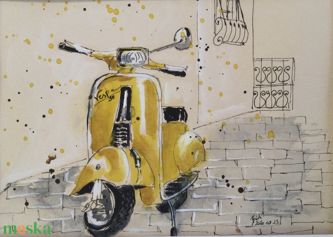 Vespa - művészet - festmény - akvarell - Meska.hu