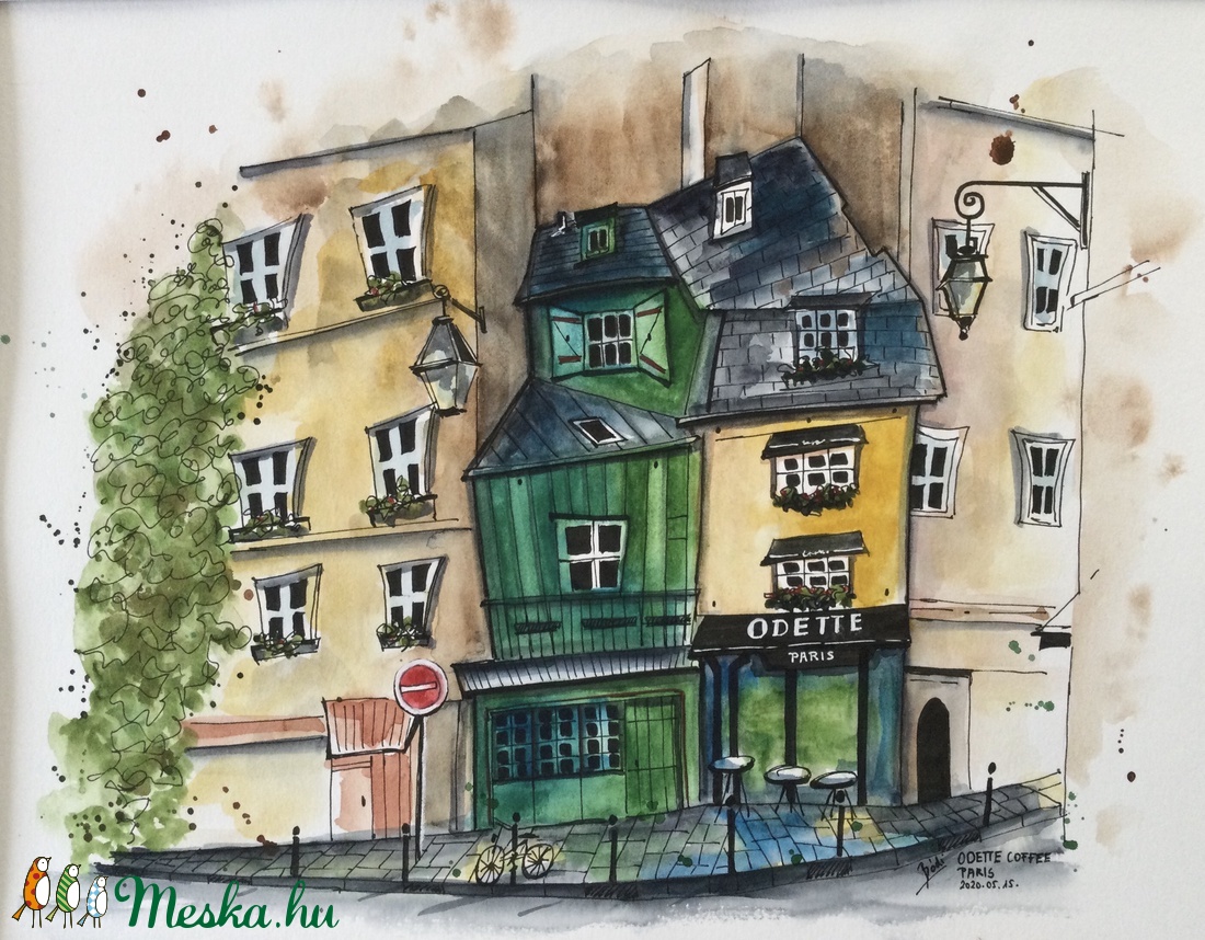 Odette Cafe, Paris - művészet - festmény - akvarell - Meska.hu