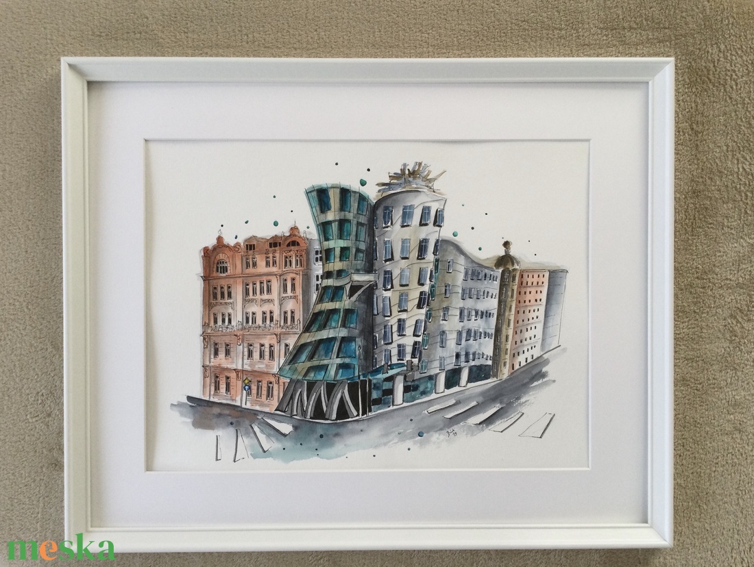 Prague, dancing house - művészet - festmény - akvarell - Meska.hu