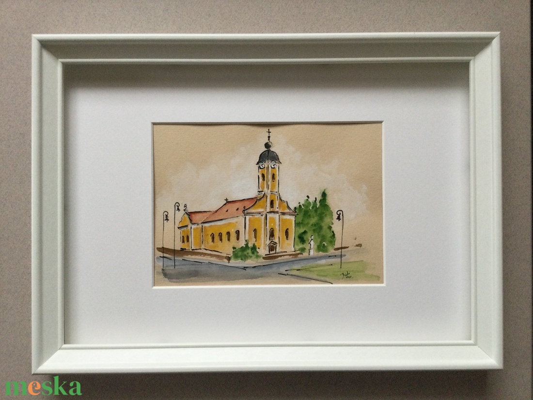 Bonyhád, katolikus templom - művészet - festmény - akvarell - Meska.hu