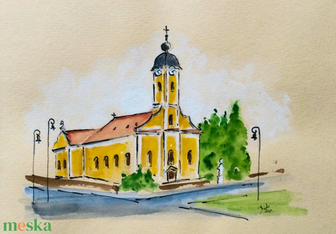 Bonyhád, katolikus templom - művészet - festmény - akvarell - Meska.hu Bonyhád, katolikus templom - művészet - festmény - akvarell - Meska.hu