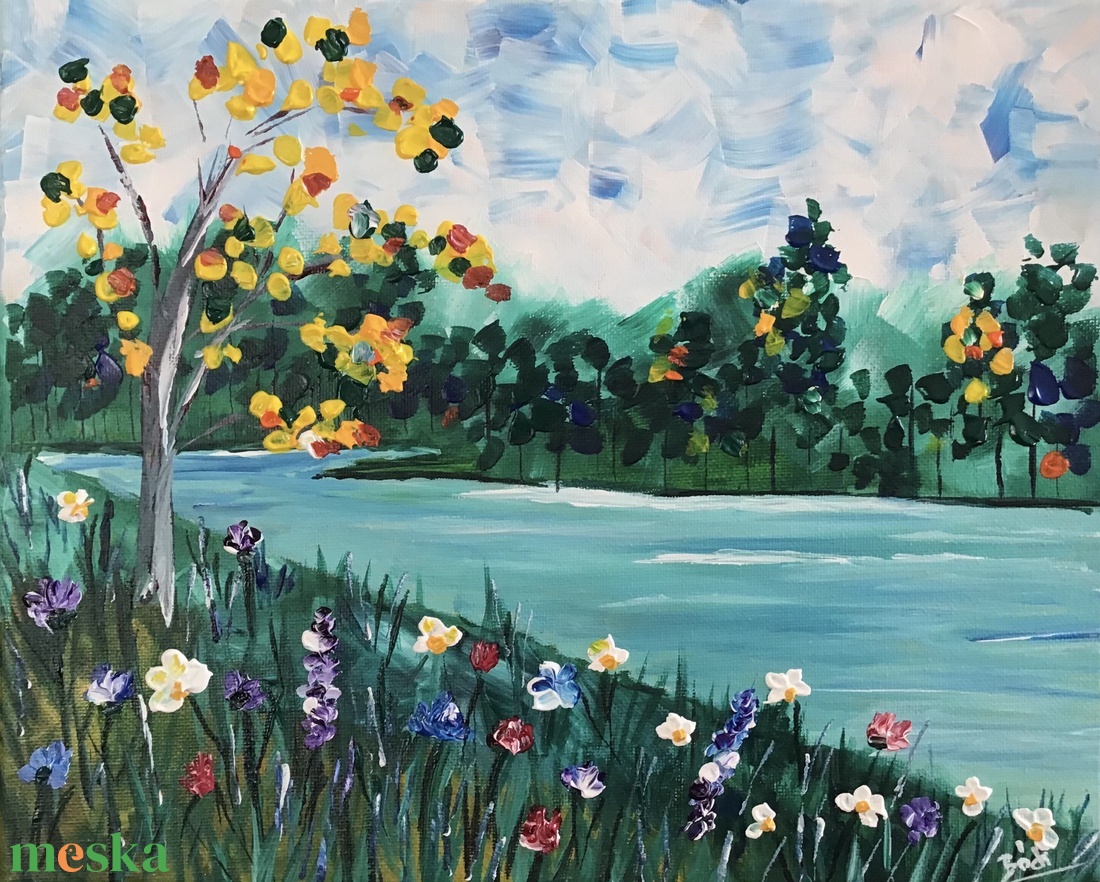 Erdei tó - művészet - festmény - akril - Meska.hu