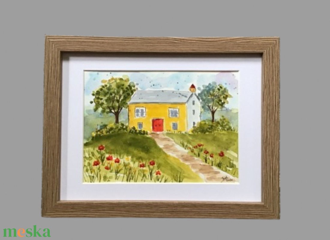 Ház tavaszi virágokkal  - művészet - festmény - akvarell - Meska.hu