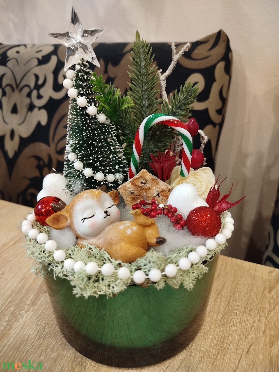 Aranyos őzikés karcsonyi asztaldísz - karácsony - adventi díszek - adventi asztaldísz - Meska.hu