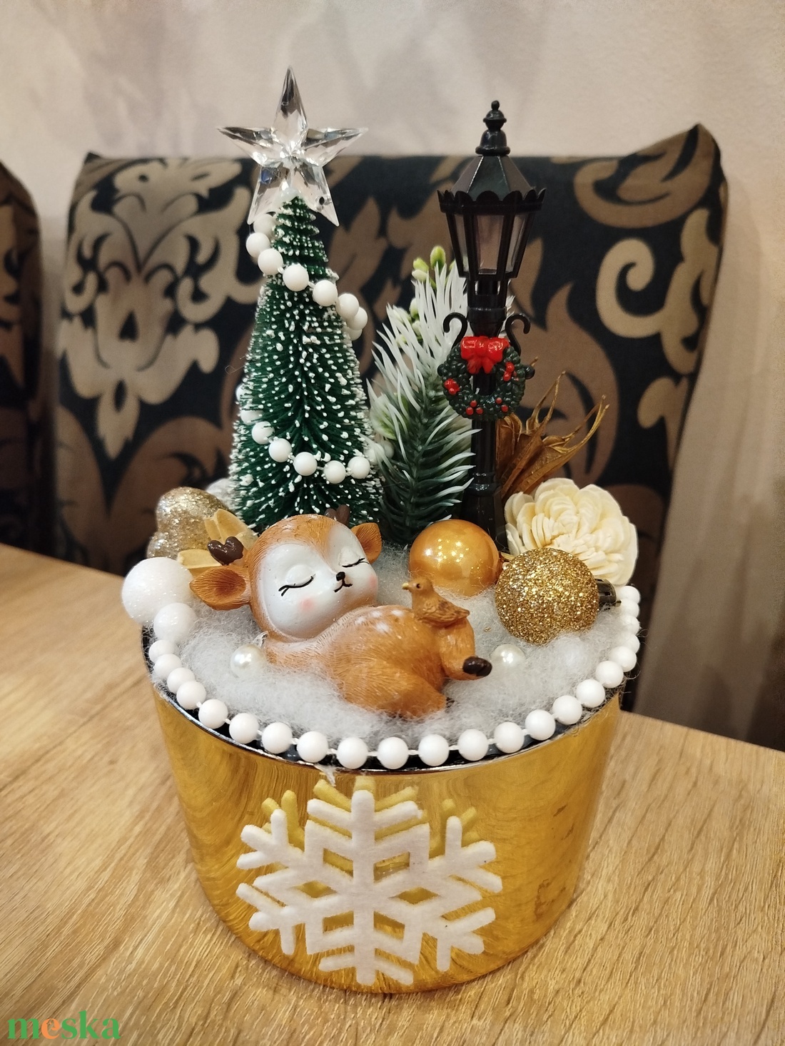 Aranyos őzikés karcsonyi asztaldísz - karácsony - adventi díszek - adventi asztaldísz - Meska.hu