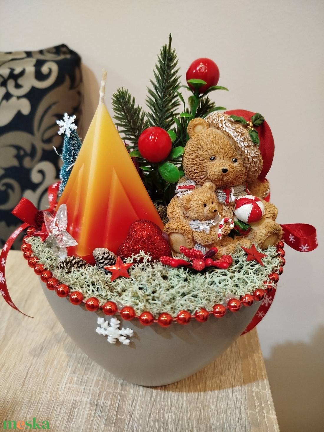 Karácsonyi macikás asztaldísz  - karácsony - adventi díszek - adventi asztaldísz - Meska.hu