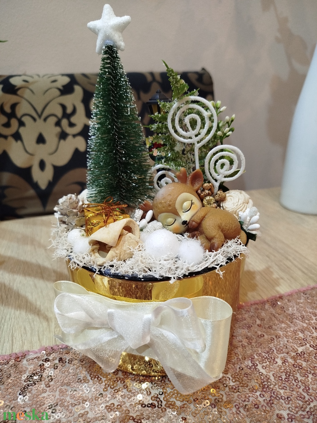 Aranyos őzikés karcsonyi asztaldísz - karácsony - adventi díszek - adventi asztaldísz - Meska.hu