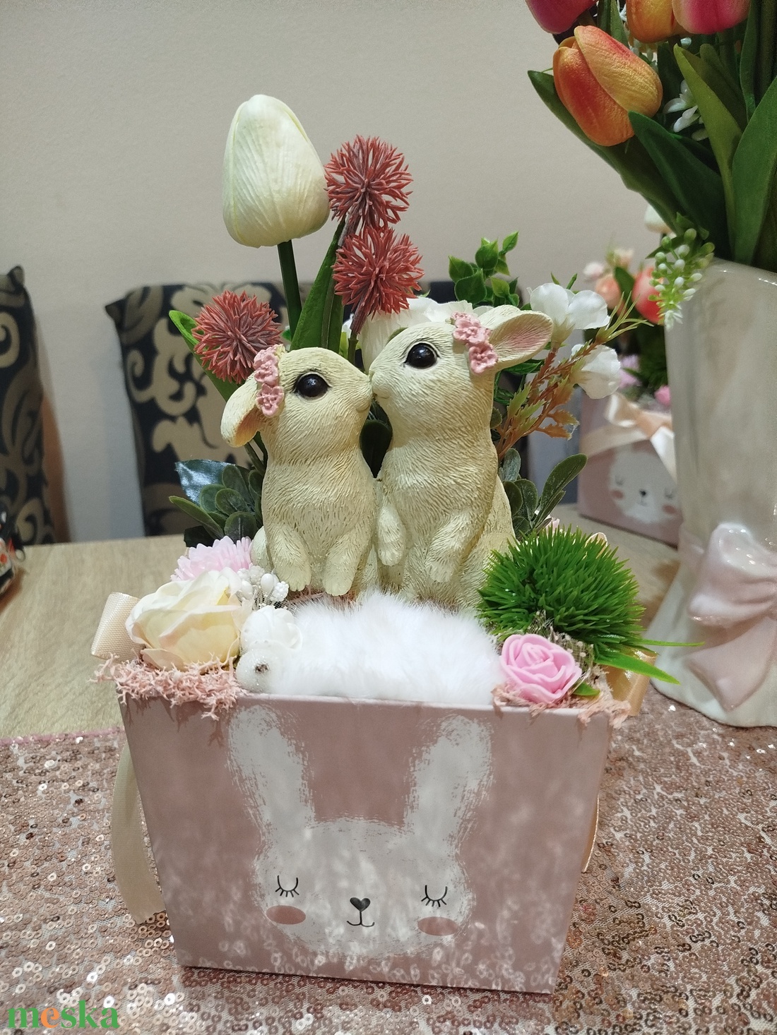 Cuki nyuszikás asztaldísz box - ünnepi díszek, dekorációk - húsvéti díszek és dekorációk - húsvéti asztaldíszek - Meska.hu