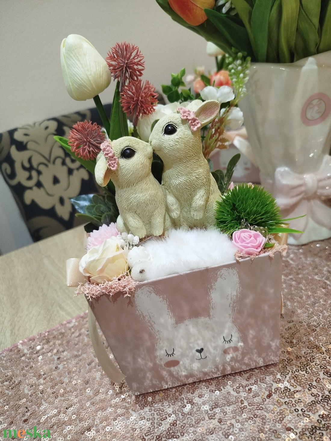 Cuki nyuszikás asztaldísz box - ünnepi díszek, dekorációk - húsvéti díszek és dekorációk - húsvéti asztaldíszek - Meska.hu