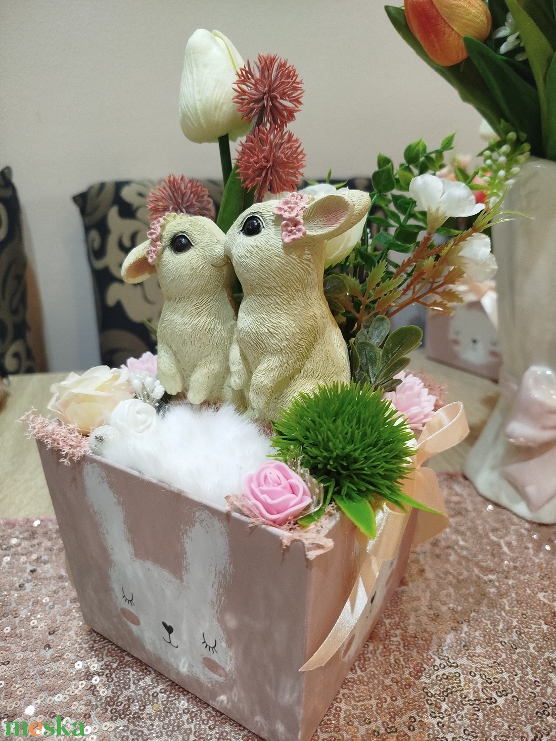 Cuki nyuszikás asztaldísz box - ünnepi díszek, dekorációk - húsvéti díszek és dekorációk - húsvéti asztaldíszek - Meska.hu