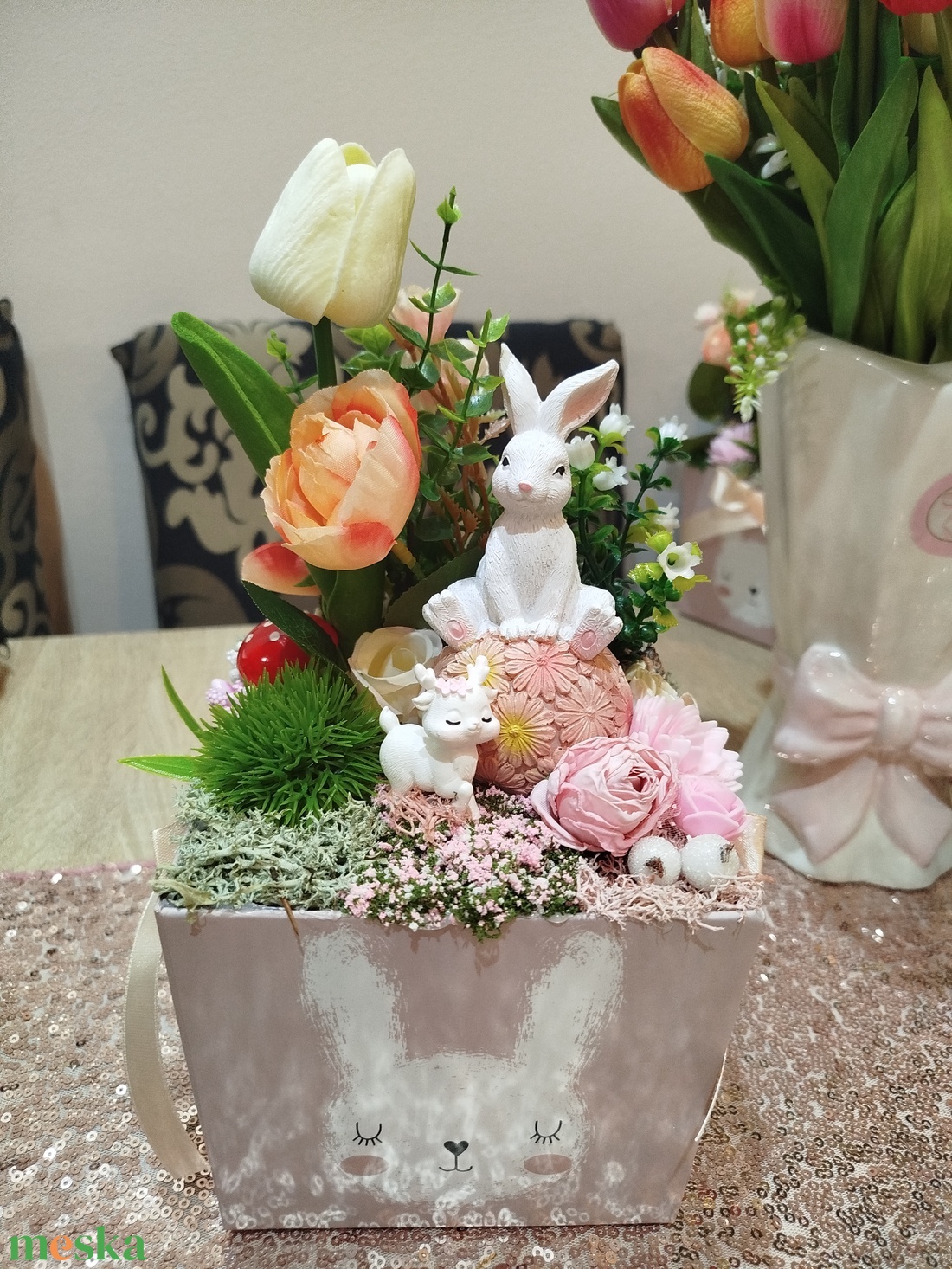 Aranyos nyuszis tavaszi asztaldísz box - otthon & életmód - dekoráció - asztal és polc dekoráció - asztaldísz - Meska.hu