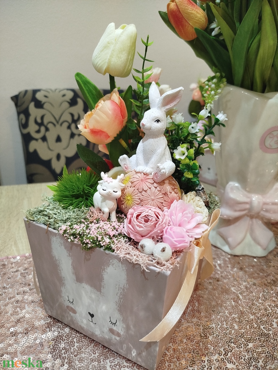 Aranyos nyuszis tavaszi asztaldísz box - otthon & életmód - dekoráció - asztal és polc dekoráció - asztaldísz - Meska.hu