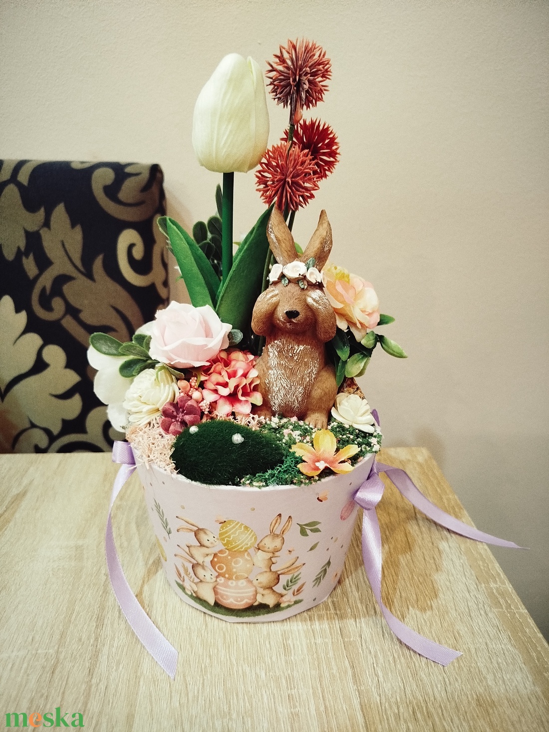 Aranyos nyuszis tavaszi asztaldísz box - otthon & életmód - dekoráció - asztal és polc dekoráció - asztaldísz - Meska.hu