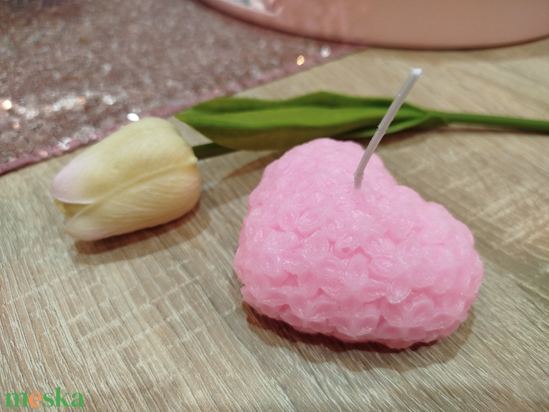 Rózsaszín szív alakú virágos gyertya - otthon & életmód - gyertya, illat, aroma - gyertya - Meska.hu