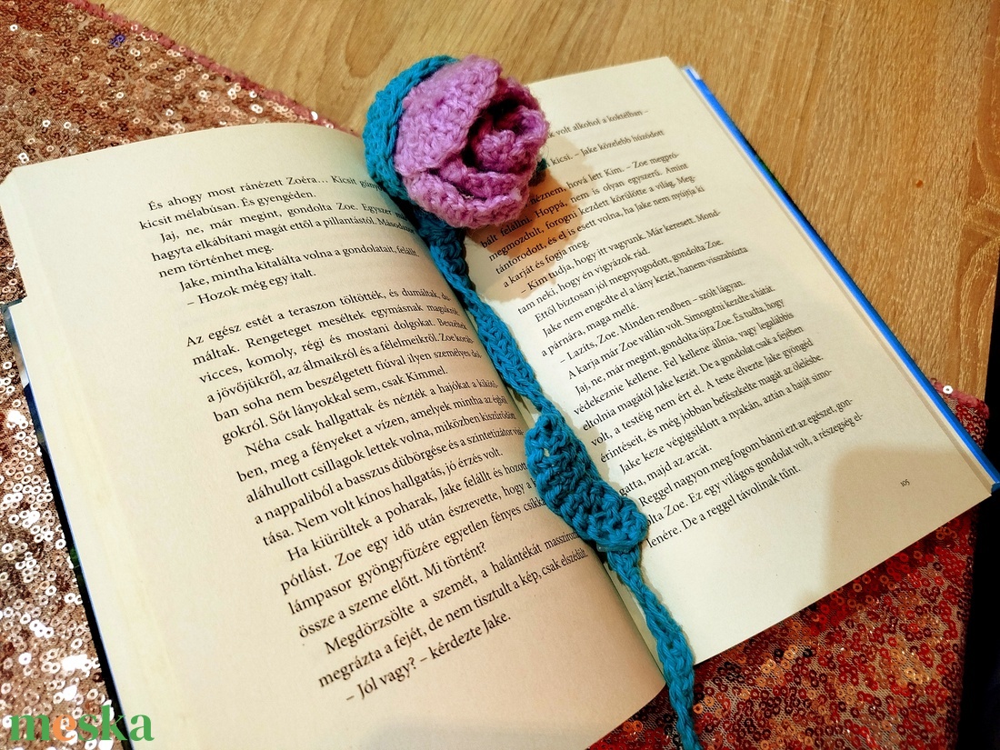 Gyönyörű horgolt lila rózsa könyvjelző - könyv & zene - könyvjelző - Meska.hu