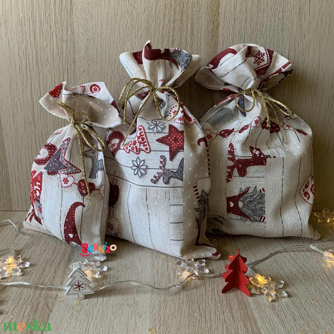 Manós ajándékzsák szett 3 db-os - karácsony - karácsonyi ajándékozás - karácsonyi ajándékcsomagolás - Meska.hu
