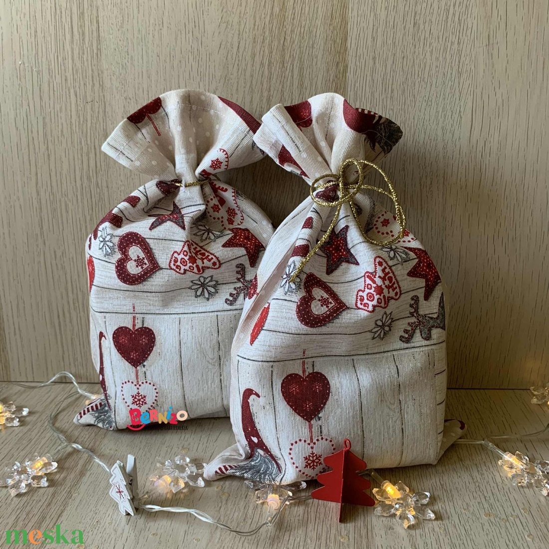 Manós-szarvasos ajándékzsák szett  - karácsony - karácsonyi ajándékozás - karácsonyi ajándékcsomagolás - Meska.hu