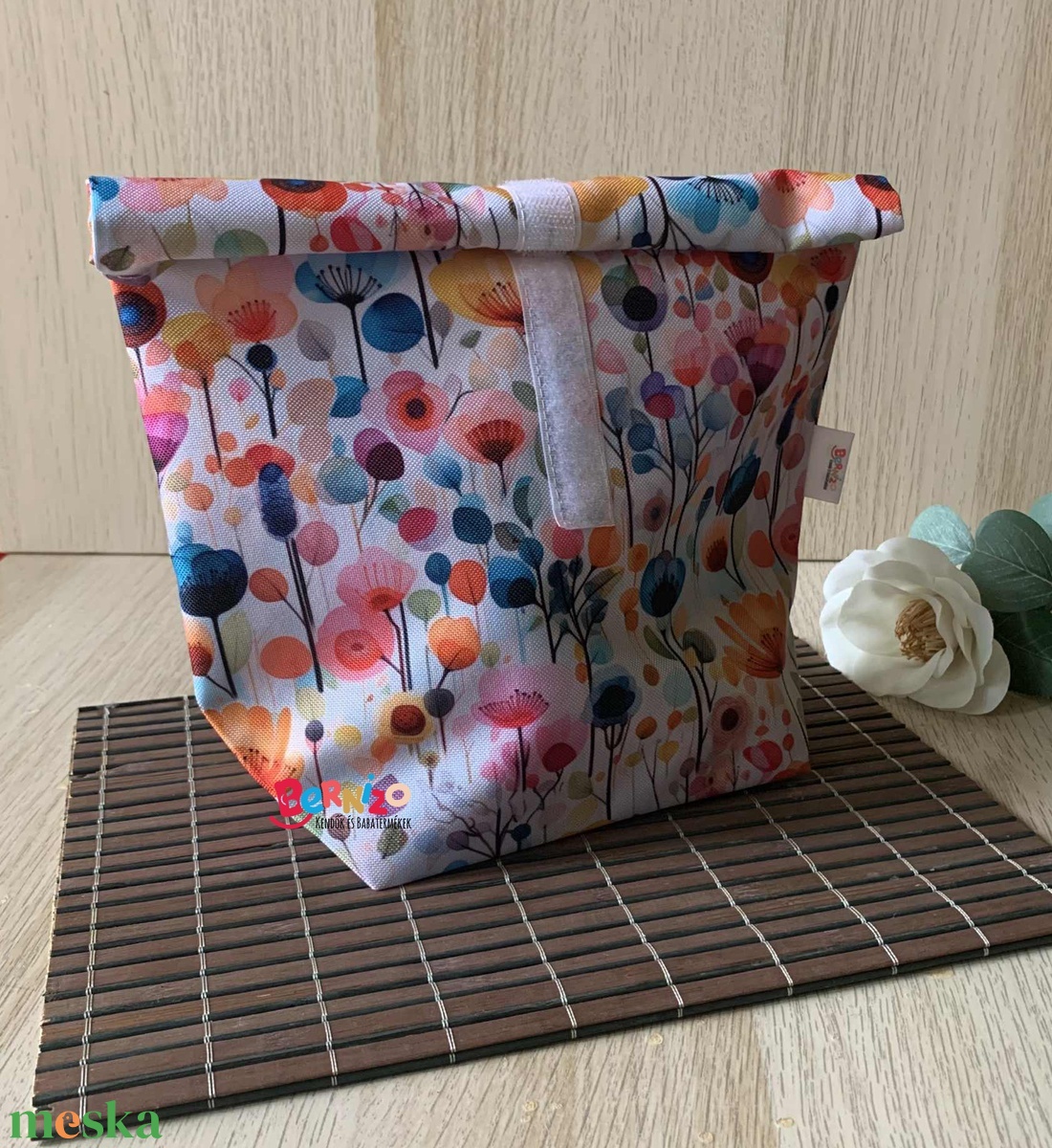 Nyári virágos újraszalvéta-uzsonnás zsák szett - táska & tok - uzsonna- & ebéd tartó - szendvics csomagoló - Meska.hu