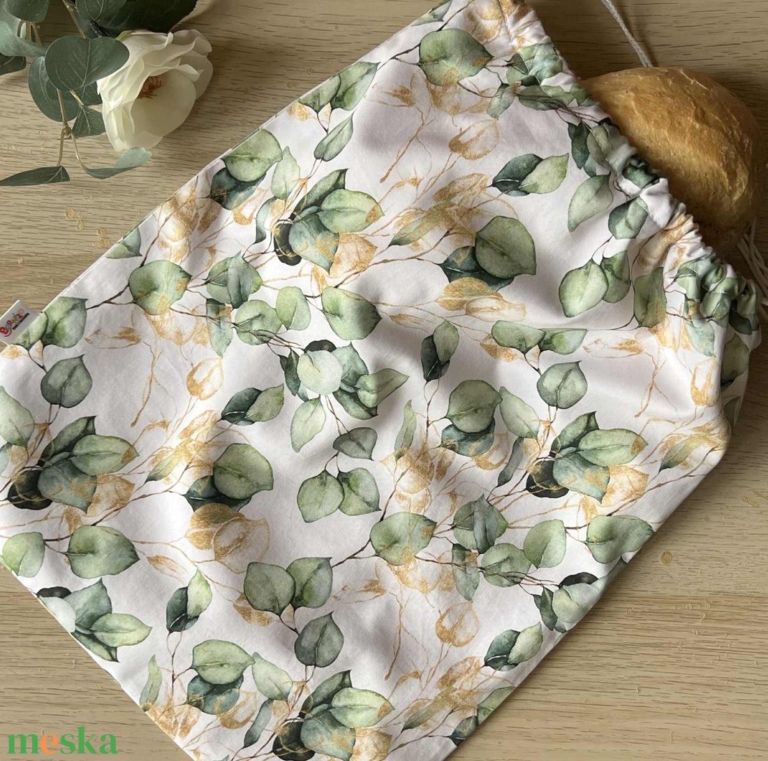 Zöld leveles kenyeres zsák - otthon & életmód - konyhafelszerelés, tálalás - konyhai tárolás - kenyértartó - Meska.hu