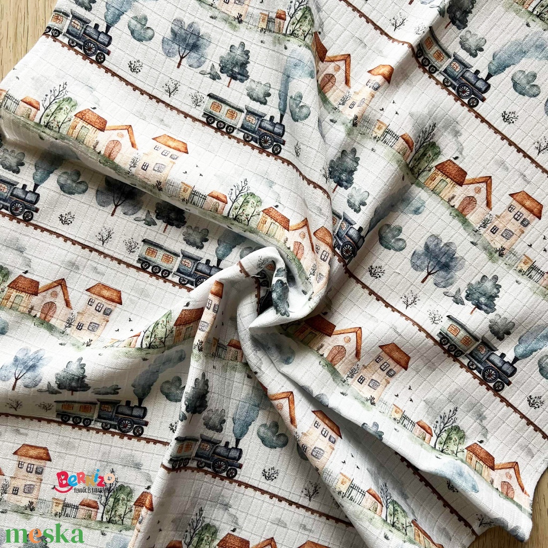 Vonatos bambusz muszlin textilpelenka - baba - mama - pelenkázó, babafürdető kellékek - pelenka - Meska.hu