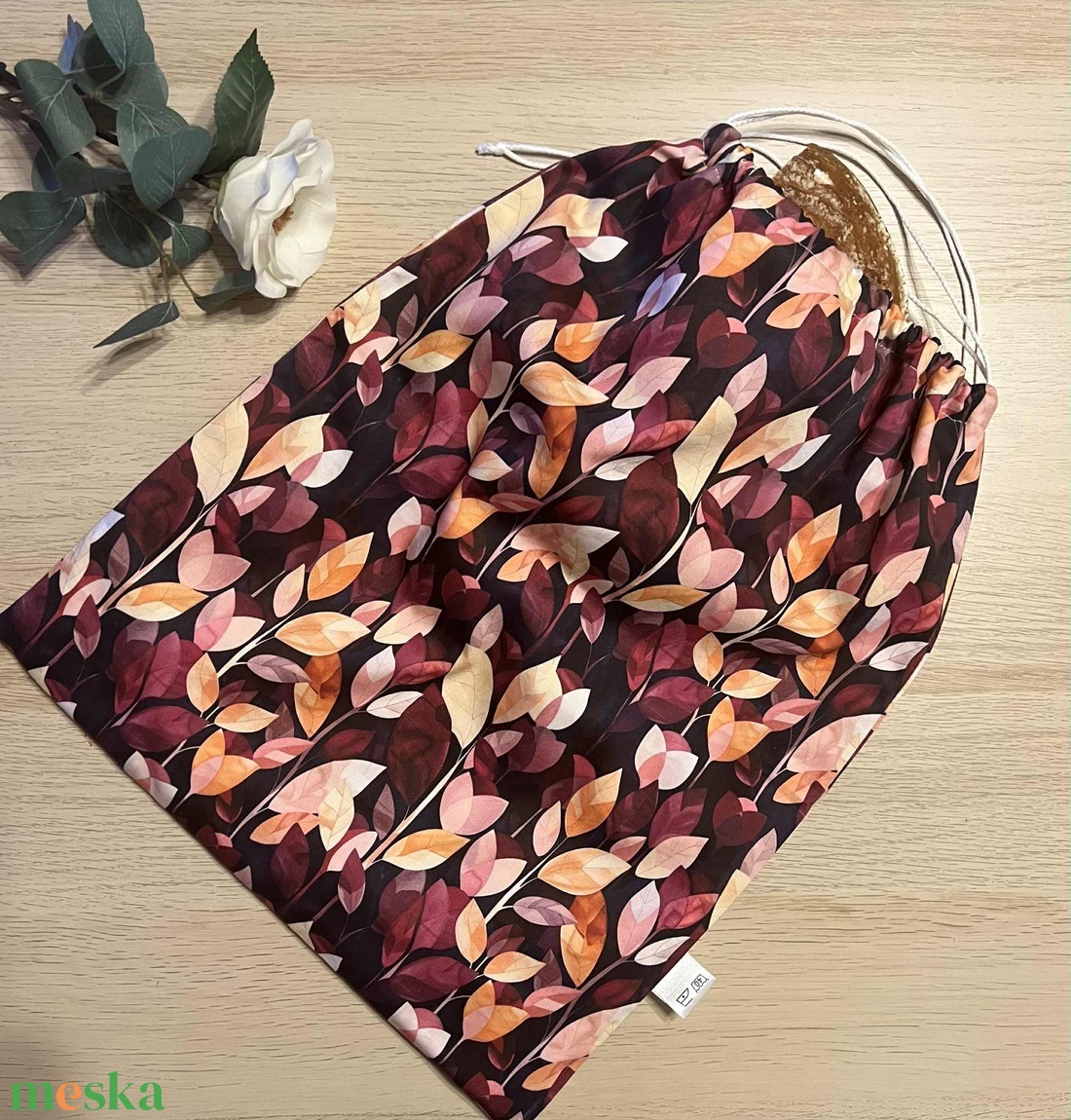 Bordó leveles kenyeres zsák - otthon & életmód - konyhafelszerelés, tálalás - konyhai tárolás - kenyértartó - Meska.hu