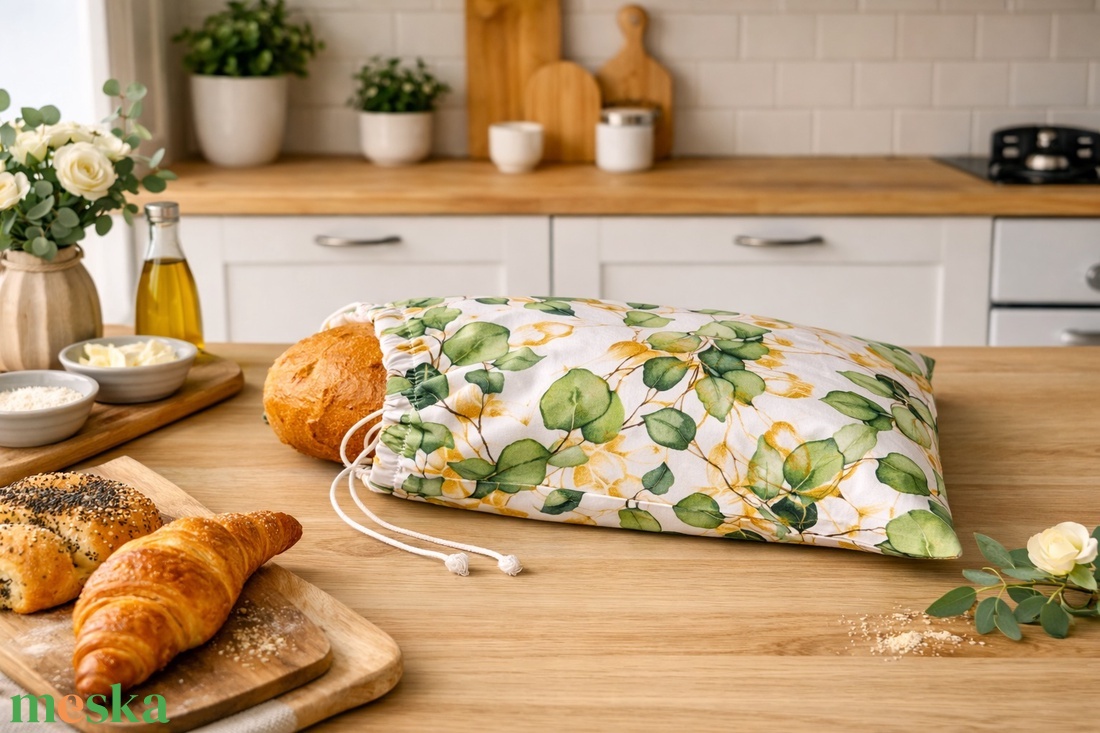 Zöld leveles kenyeres zsák - otthon & életmód - konyhafelszerelés, tálalás - konyhai tárolás - kenyértartó - Meska.hu