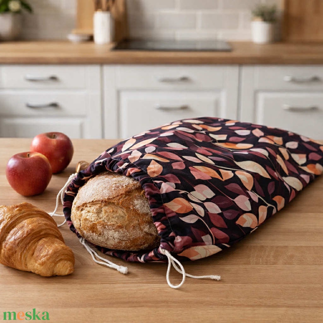 Bordó leveles kenyeres zsák - otthon & életmód - konyhafelszerelés, tálalás - konyhai tárolás - kenyértartó - Meska.hu
