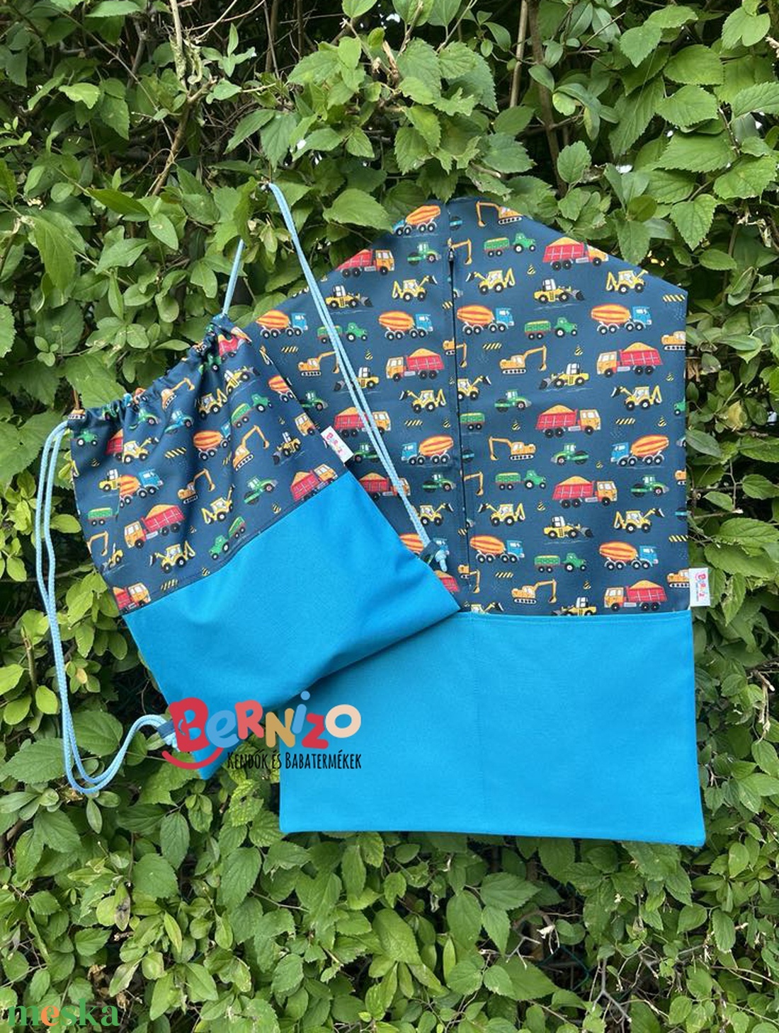 Kék autós oviszsák-tornazsák szett - játék & sport - ovis felszerelés - ovis szett - Meska.hu