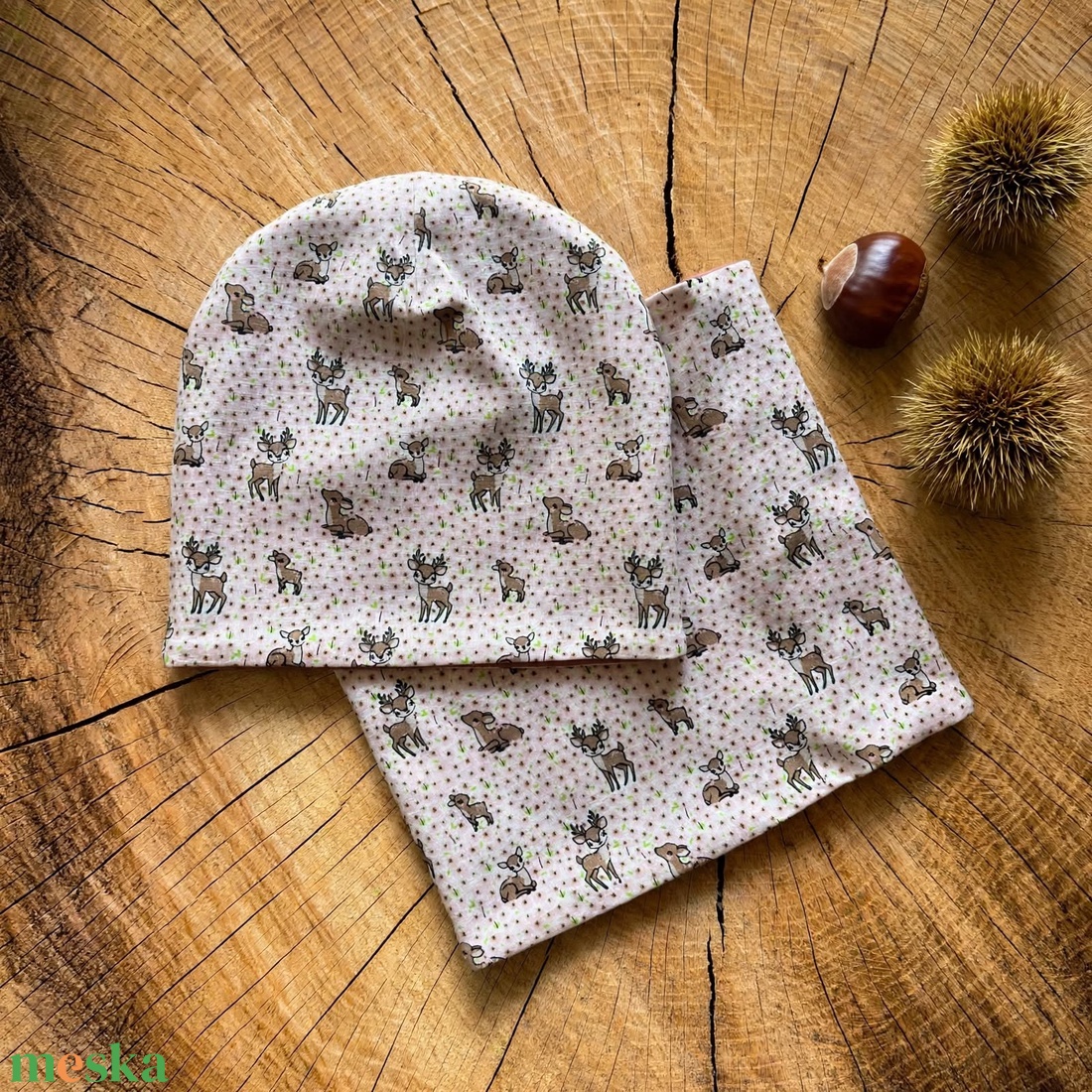 Őzikés beanie sapka-csősál szett - ruha & divat - sál, sapka, kendő - sapka & sál szett - Meska.hu