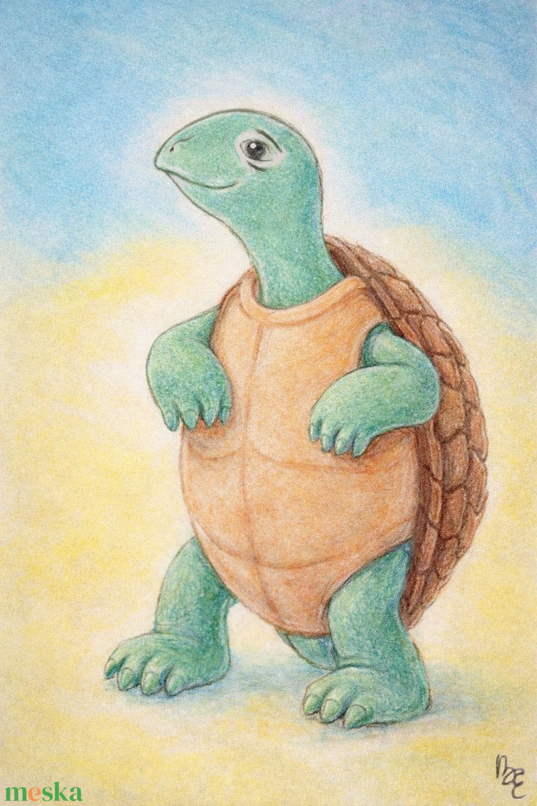 Vidám teknős - rajz - mesefigura, vidám, elenk hangulatú rajz gyerekszobába (digitális/letölthető) - baba - mama - babaszoba dekoráció - babaszoba kép - Meska.hu