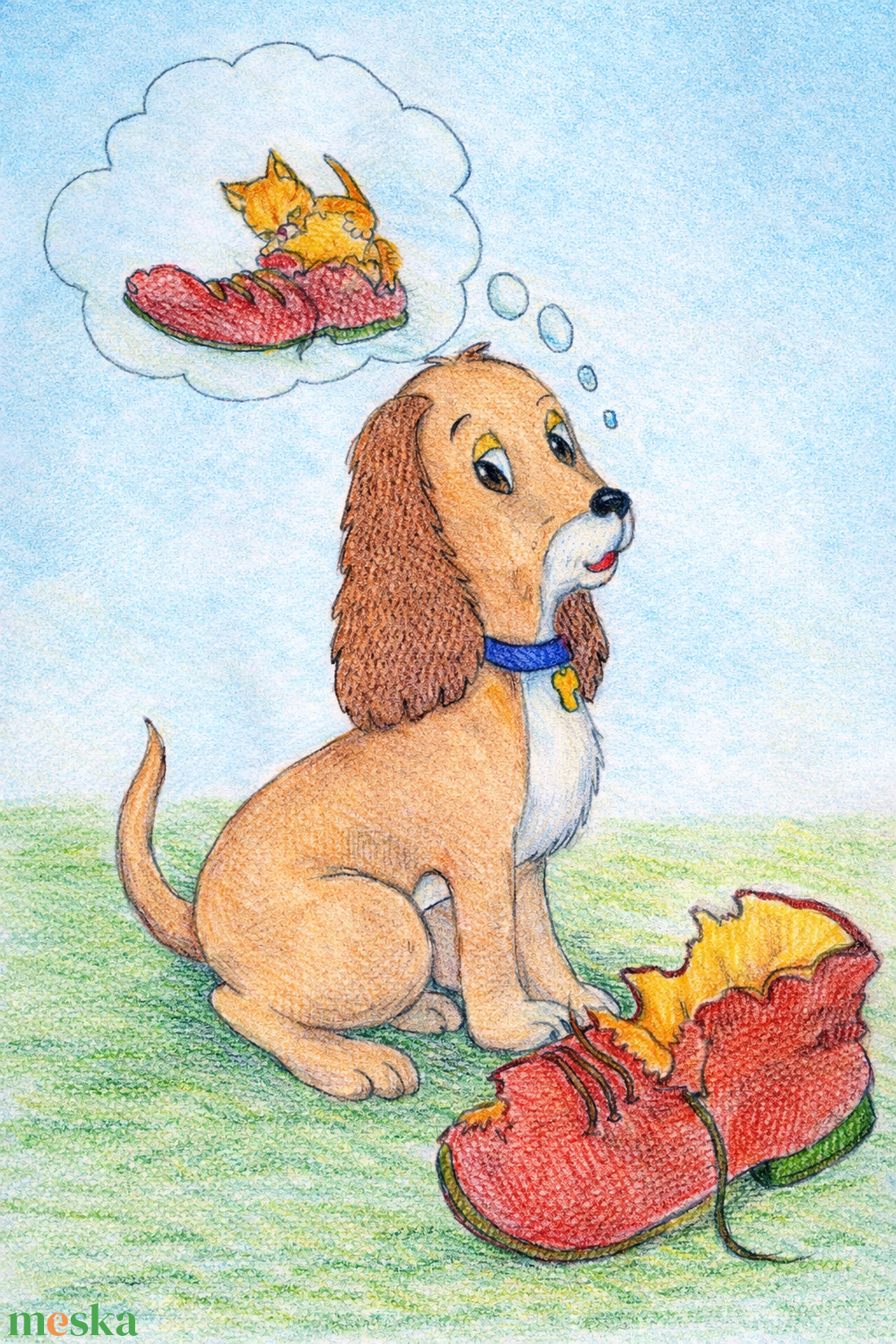 Megette a cica! - vicces, vidám rajz gyerekszobába, digitális, letölthetőa - baba - mama - babaszoba dekoráció - babaszoba kép - Meska.hu