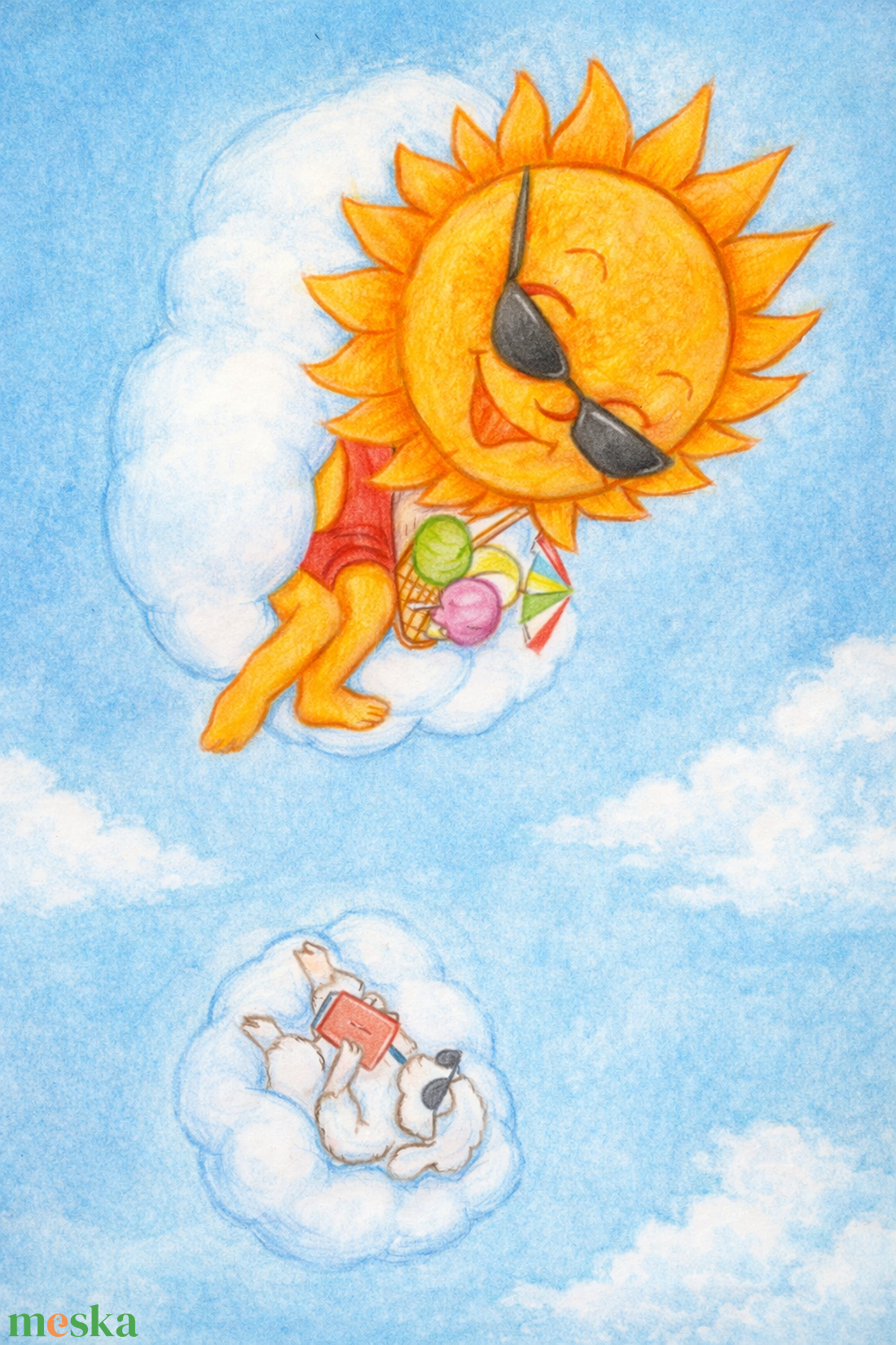 Napocska és bárányka strandolnak mesés, vidám rajz, gyerekszoba dekoráció - (digitális/letölthető) - baba - mama - babaszoba dekoráció - babaszoba kép - Meska.hu