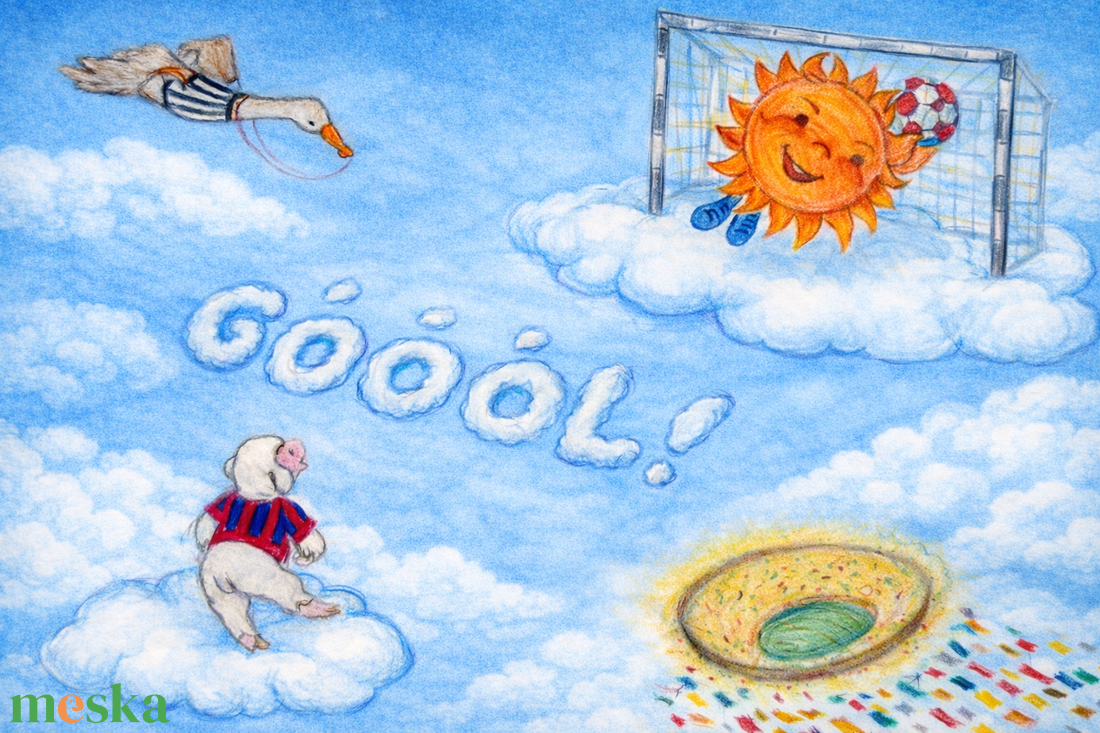 Napocska és Bárányka fociznak vidám, mesés rajz/kép, dekoráció gyerekszobába digitális, letölthető  - baba - mama - babaszoba dekoráció - babaszoba kép - Meska.hu