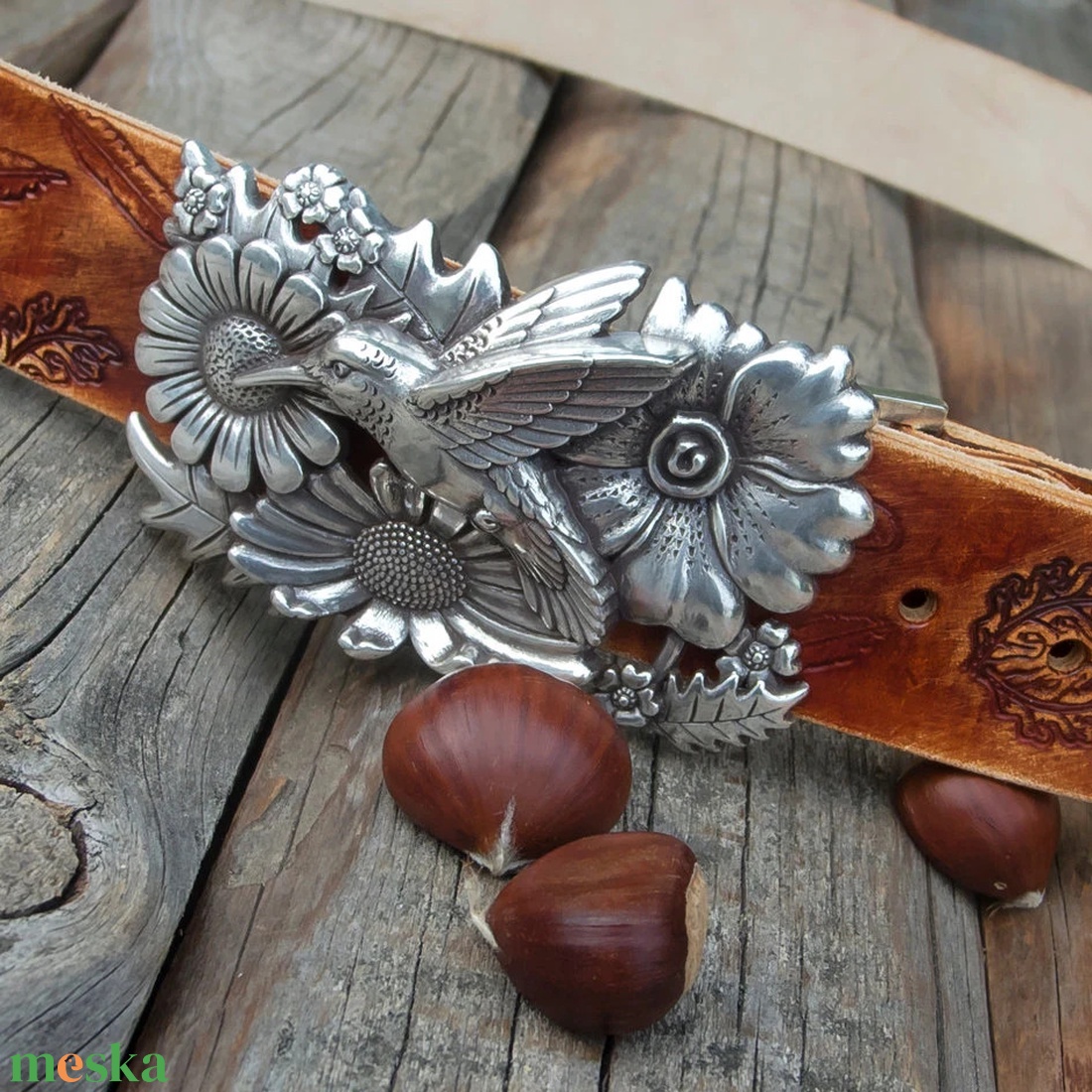 Kolibri csatos uniszex marhabőr öv, Uniszex farmeröv kézműves kolibri csattal - ruha & divat - öv & övcsat - öv - Meska.hu