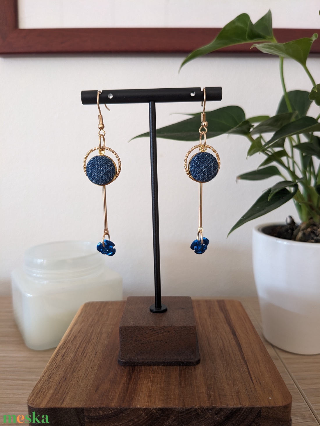 Kék rózsás fülbevaló - ékszer - fülbevaló - lógó fülbevaló - Meska.hu