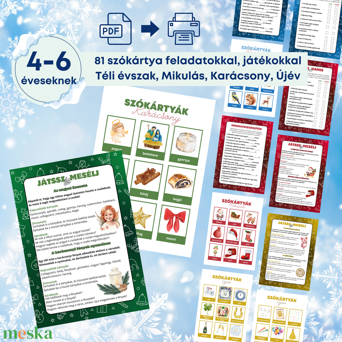 81db szókártya és kreatív feladatok,játékok 4-6 éveseknek - játék & sport - készségfejlesztő és logikai játék - oktató játékok - Meska.hu