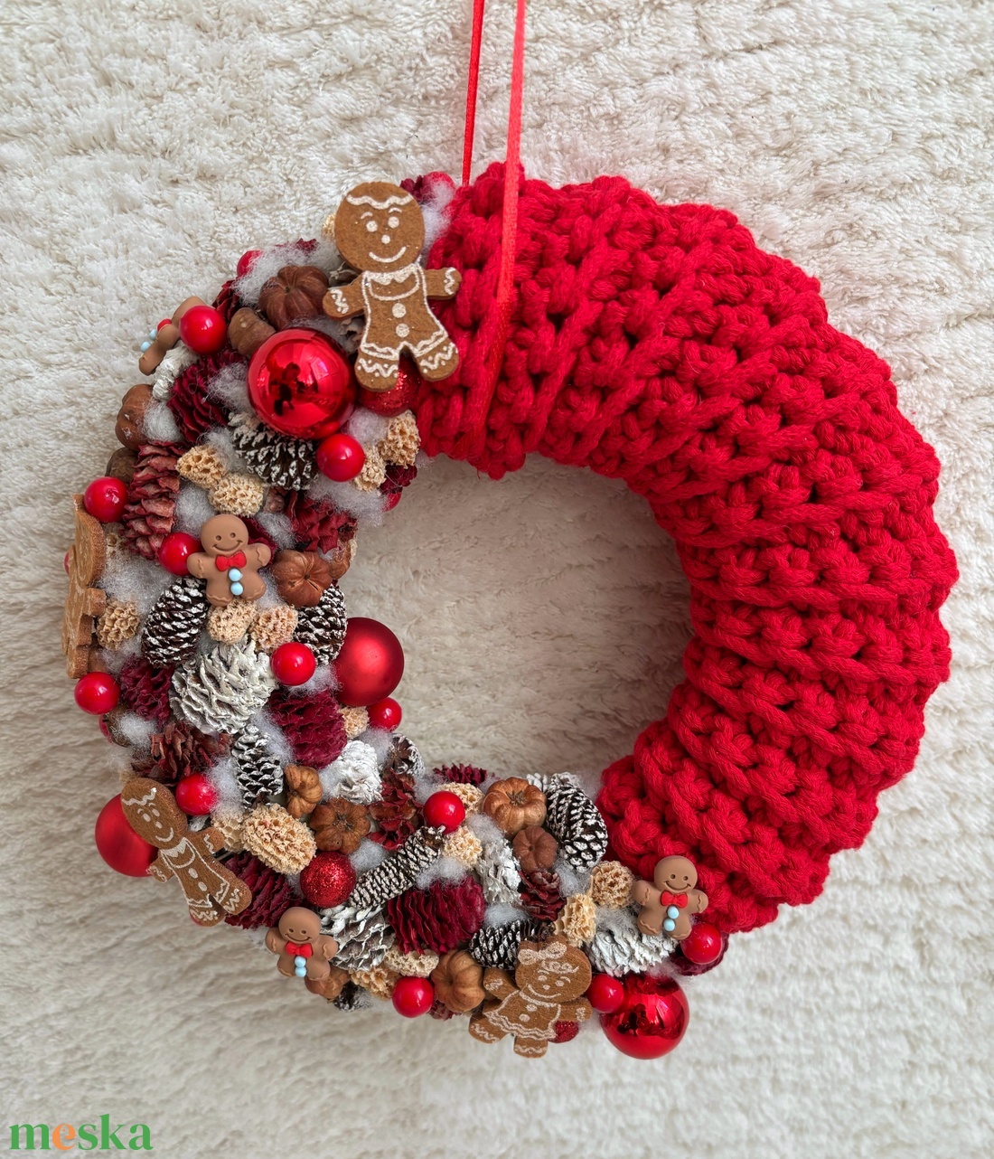 Piros karácsonyi kopogtató  - otthon & életmód - dekoráció - ajtó- és ablak dekoráció - ajtódísz & kopogtató - Meska.hu