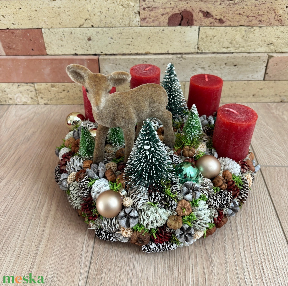 Adventi asztaldísz őzikével - karácsony - adventi díszek - adventi asztaldísz - Meska.hu