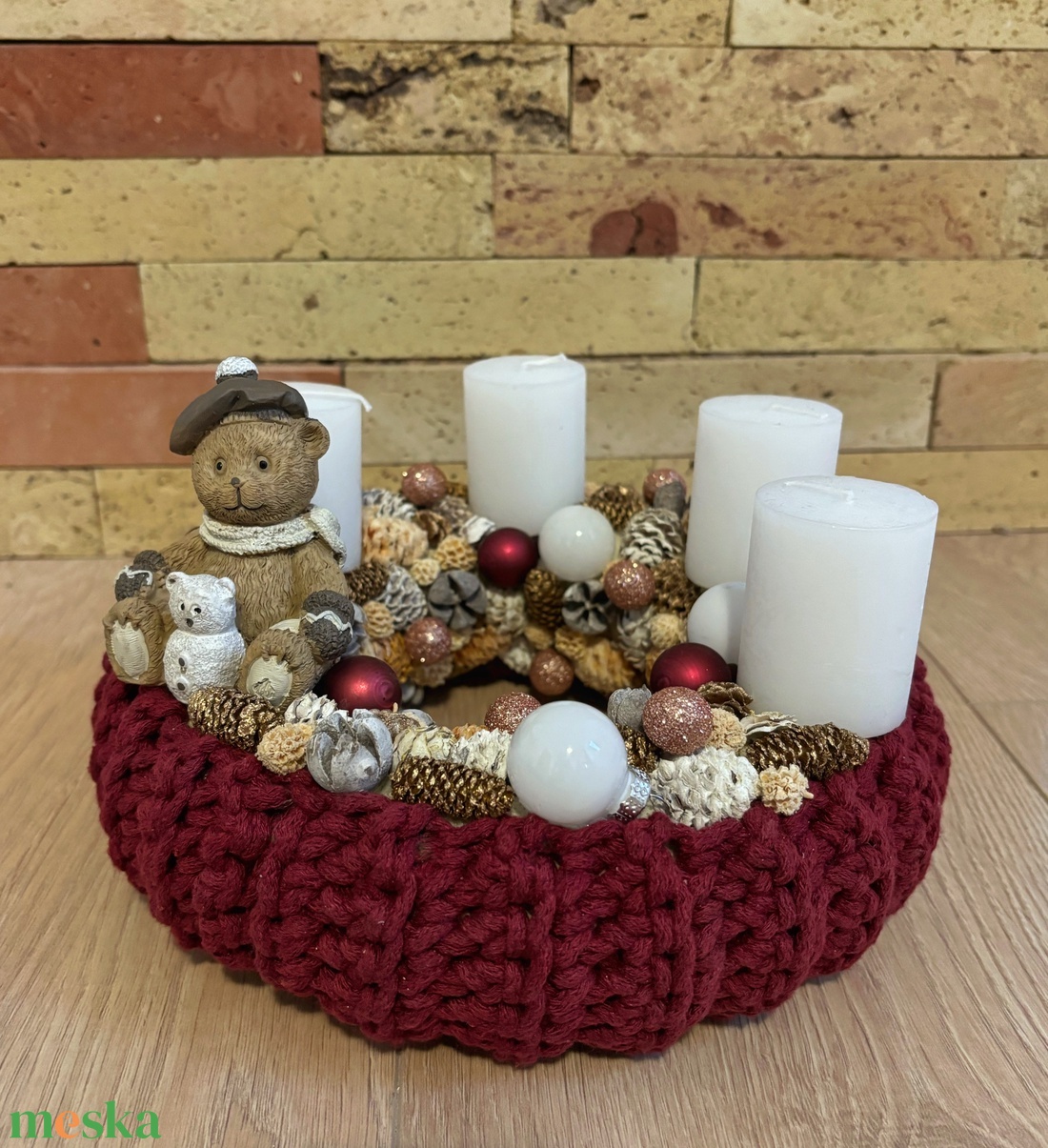 Bordó macis adventi asztaldísz - karácsony - adventi díszek - adventi asztaldísz - Meska.hu