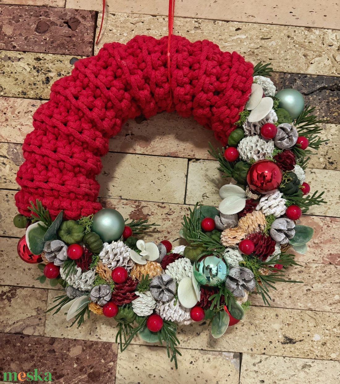 Horgolt karácsonyi ajtódísz  - karácsony - adventi díszek - adventi ajtódísz - Meska.hu