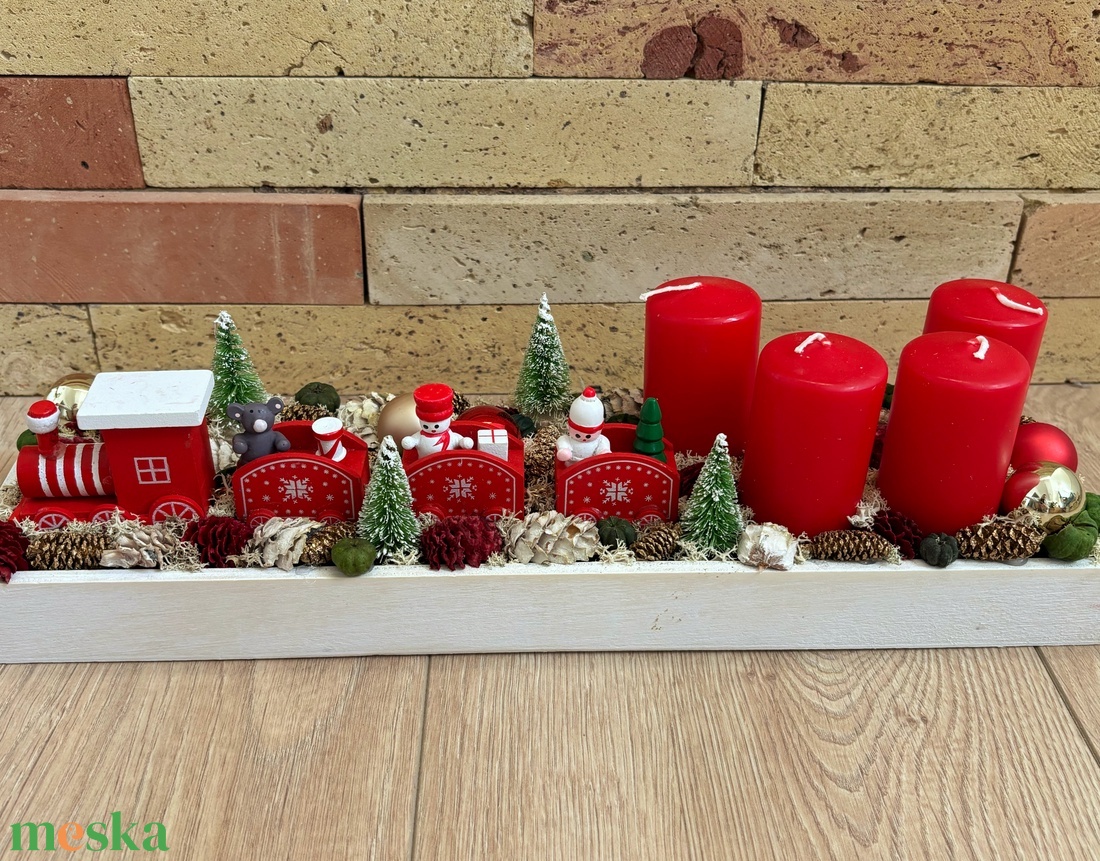 Piros vonatos adventi asztaldísz  - karácsony - adventi díszek - adventi asztaldísz - Meska.hu