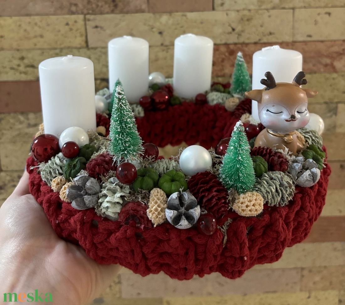 Bordó őzikés adventi asztaldísz - karácsony - adventi díszek - adventi asztaldísz - Meska.hu