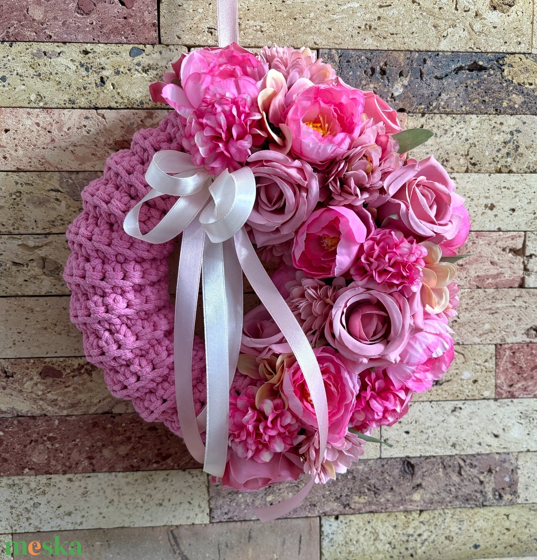 Tavaszi rózsaszín kopogtató  - otthon & életmód - dekoráció - ajtó- és ablak dekoráció - ajtódísz & kopogtató - Meska.hu