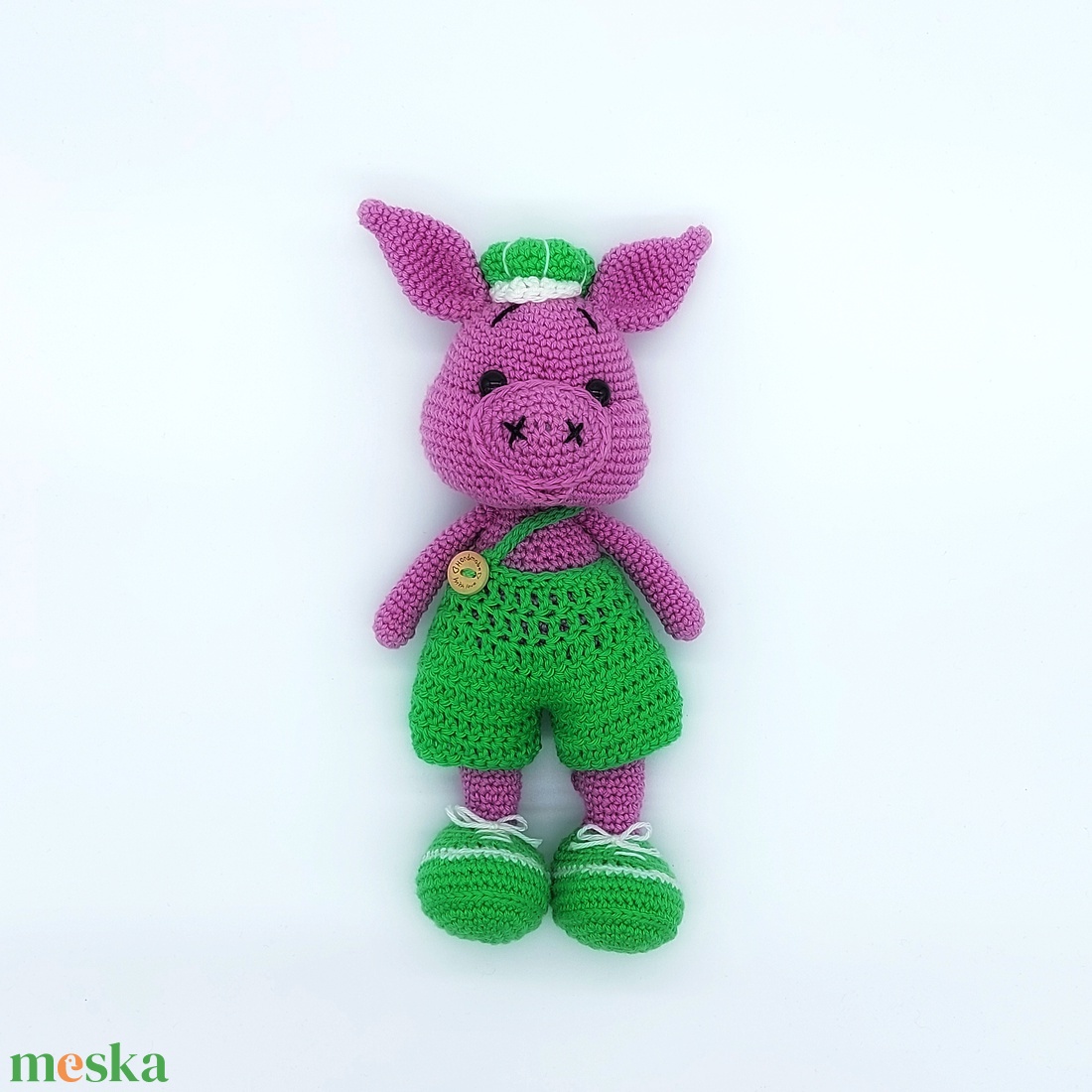 Amigurumi malac zöld ruhában - játék & sport - plüssállat & játékfigura - malac - Meska.hu